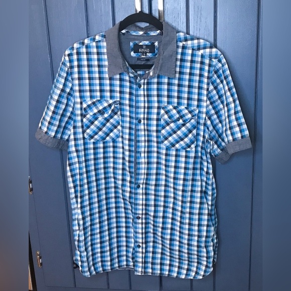 Buffalo David Bitton Blue Plaid Slim Fit Button Down Shirt XL Western Grunge - Picture 1 of 6